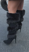 Load and play video in Gallery viewer, Aspen Trips Faux Fur Heel Boots - Black
