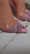 Load and play video in Gallery viewer, video of pink clear embellished slingback pumps
