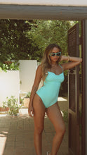Load and play video in Gallery viewer, Model wearing mint one piece bathing suit video
