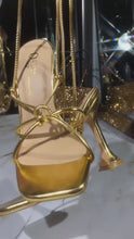 Load and play video in Gallery viewer, VIP Babes Lace Up High Heels - Gold
