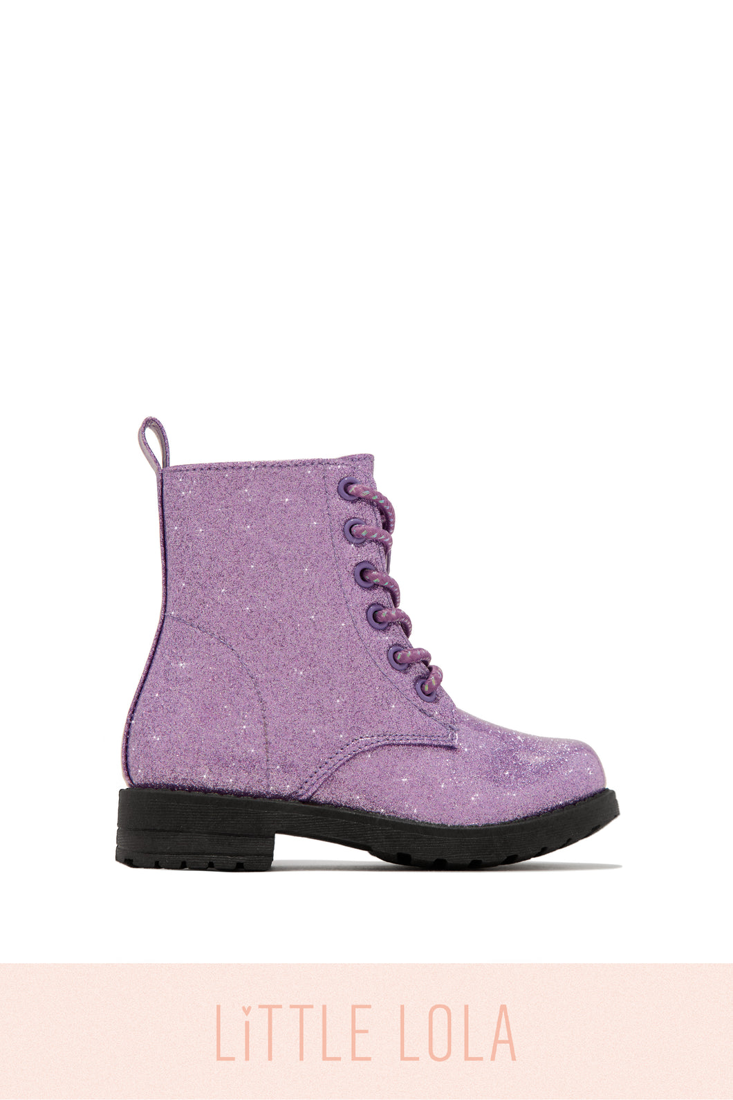 Mini Attitude Kids Glitter Lace Up Combat Boots - Purple