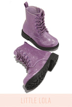 Load image into Gallery viewer, Mini Attitude Kids Glitter Lace Up Combat Boots - Purple
