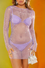 Load image into Gallery viewer, Model Wearing Purple Embellished Bling Mini Dress
