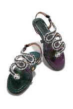 Load image into Gallery viewer, Snake Embellished Iridescent Sandals
