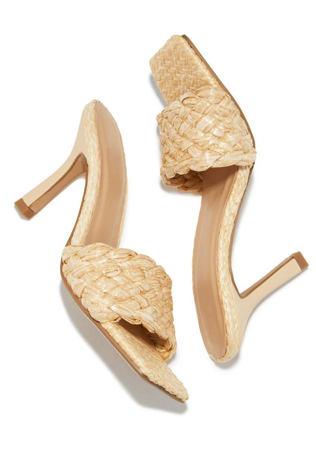Load image into Gallery viewer, Natural Faux Raffia Mule Heels
