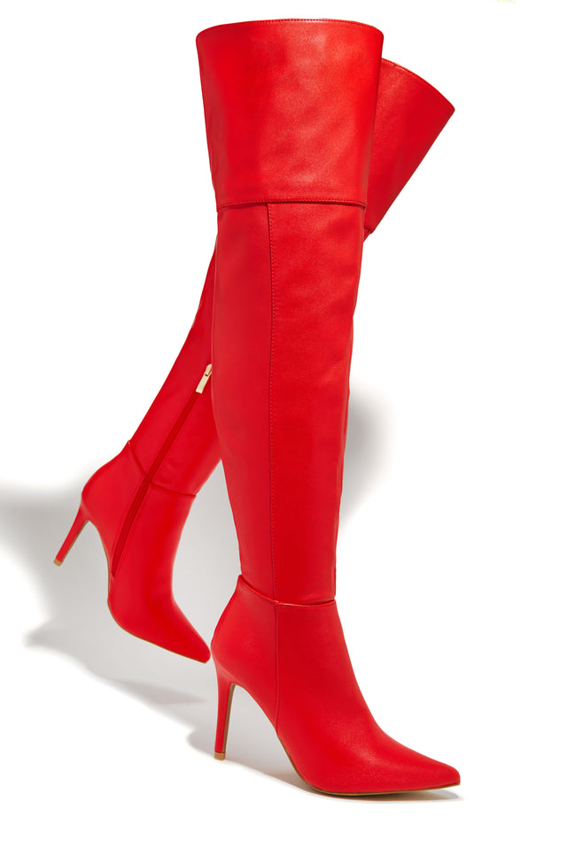 Load image into Gallery viewer, Red Standout Thigh High Boots
