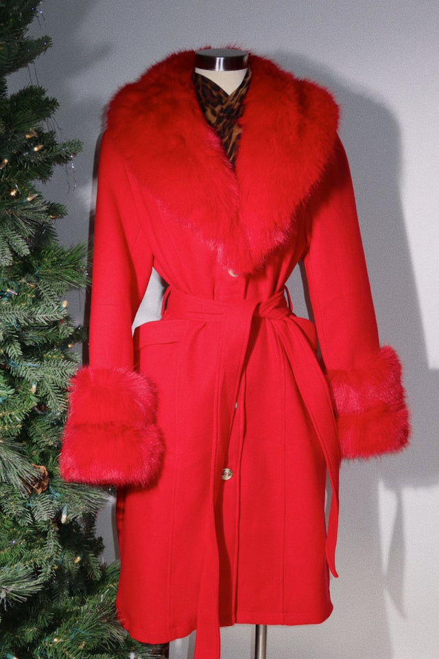 Load image into Gallery viewer, All Eyes On Her Faux Fur Coat - Red
