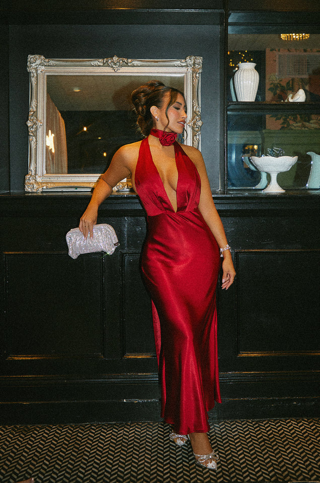 Load image into Gallery viewer, Maria Satin Maxi Dress - Cherry
