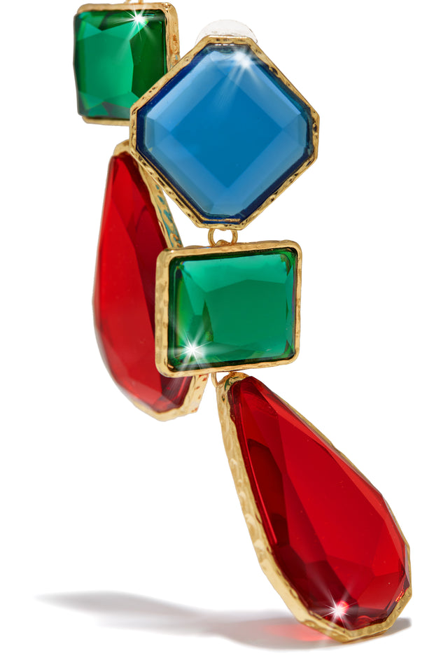 Load image into Gallery viewer, Red, Blue and Green Stone Statement Dangle Earring
