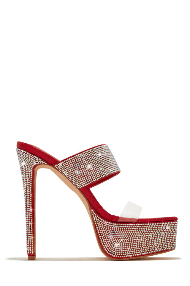 Load image into Gallery viewer, Main Event Embellished Platform High Heel Mules - Red
