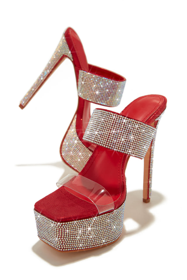 Load image into Gallery viewer, Main Event Embellished Platform High Heel Mules - Red
