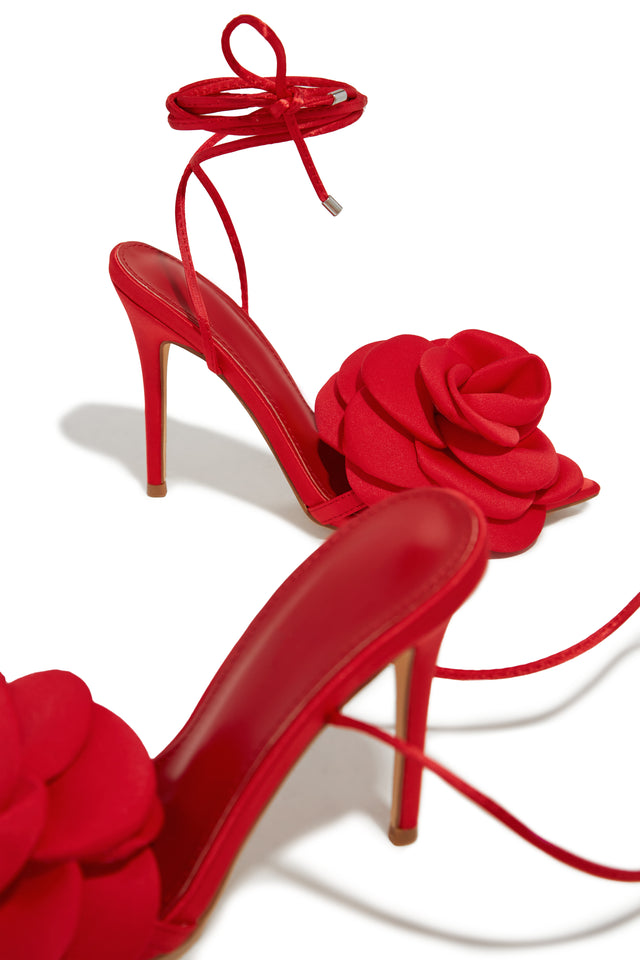 Load image into Gallery viewer, In-Bloom Floral Lace Up High Heels - Red
