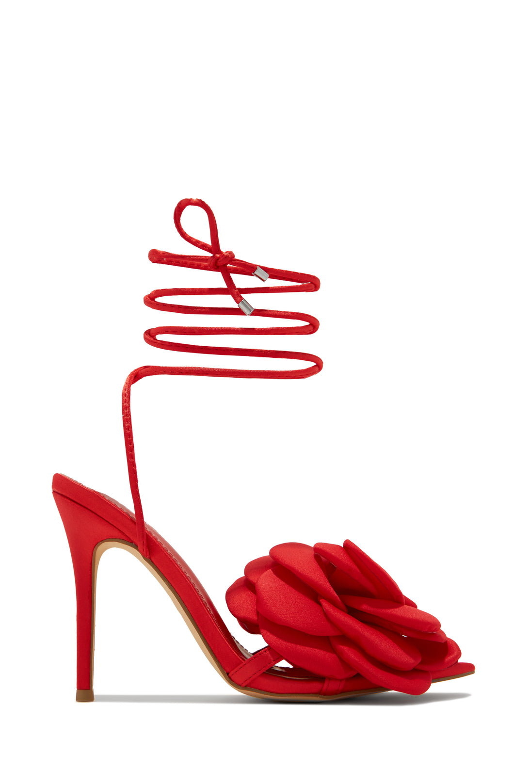 In-Bloom Floral Lace Up High Heels - Red
