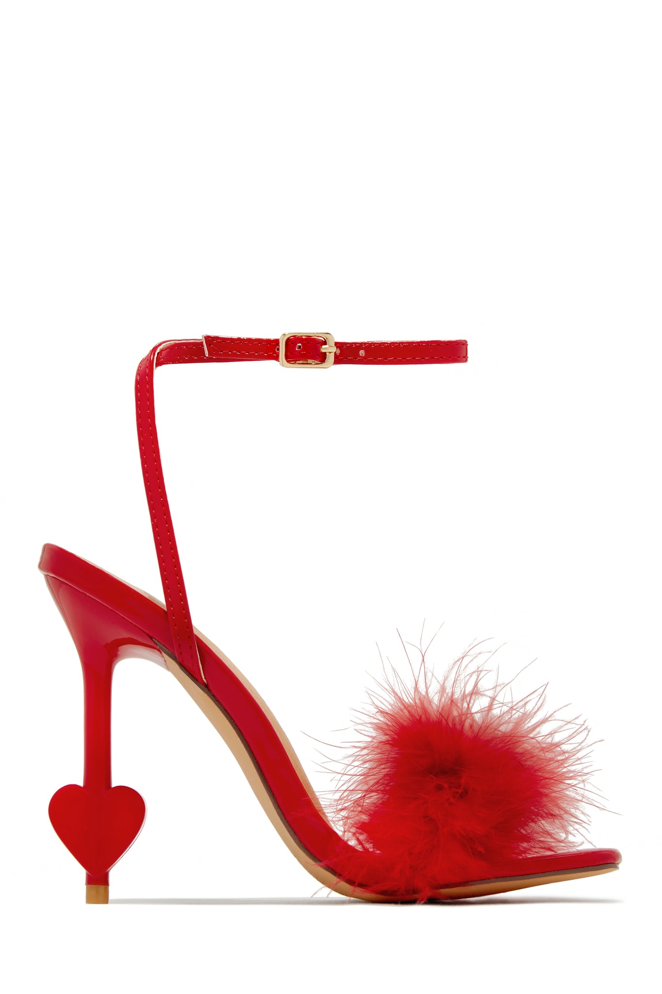 Red faux fur heels sale