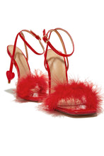 Load image into Gallery viewer, Red Single Sole High Heels with Fur Detailed Strap
