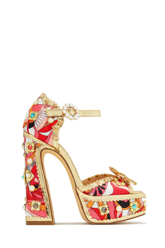 Miss Lola Royal Wishes Red Platform Block Heels MISS LOLA