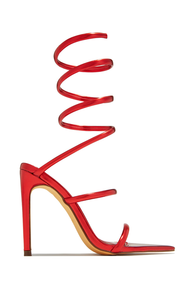 Load image into Gallery viewer, Nathalie Around The Ankle Coil High Heels - Red
