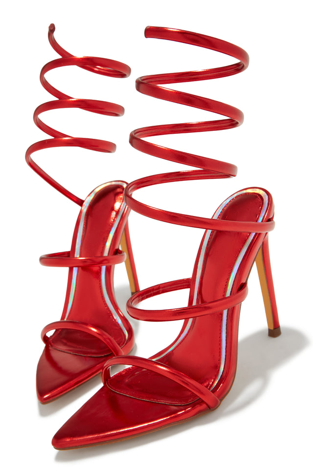 Load image into Gallery viewer, Nathalie Around The Ankle Coil High Heels - Red
