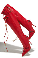 Load image into Gallery viewer, Adison Metallic Knee High Boots - Red
