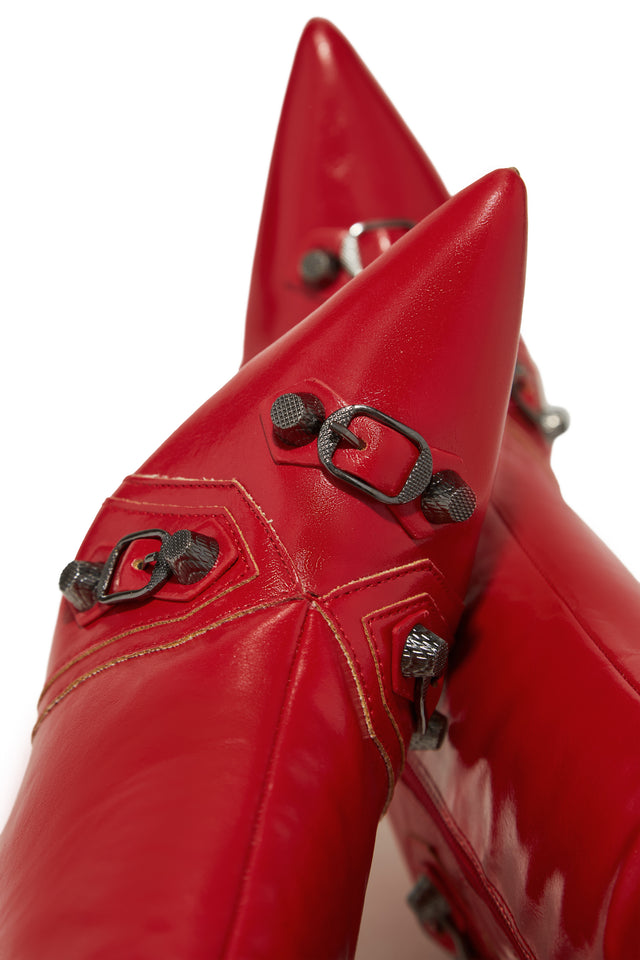 Load image into Gallery viewer, Adison Metallic Knee High Boots - Red
