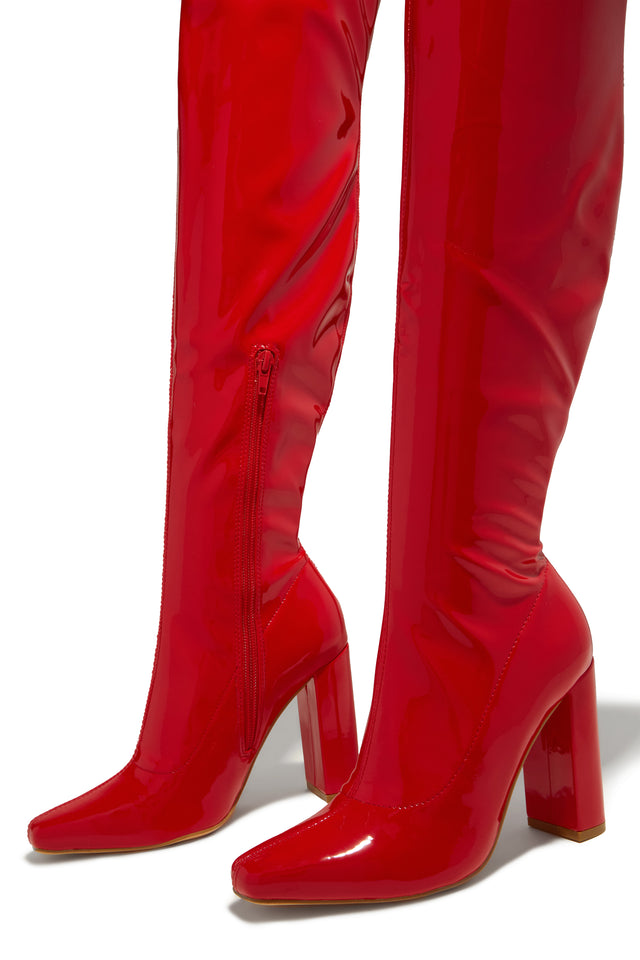 Load image into Gallery viewer, Ericka Block Heel Over The Knee Boots - Red
