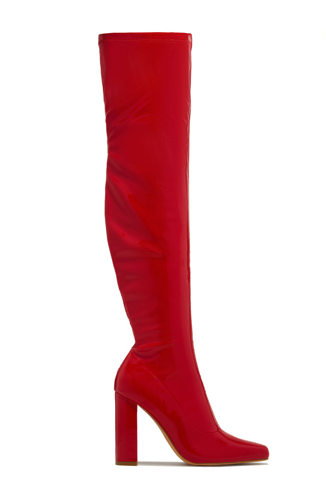 Load image into Gallery viewer, Ericka Block Heel Over The Knee Boots - Red
