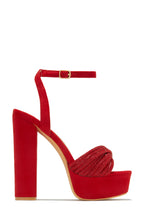Load image into Gallery viewer, Arianna Embellished Platform Block Heels - Red
