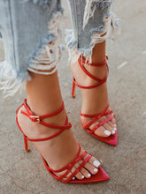 Load image into Gallery viewer, Polished Strappy High Heels - Red
