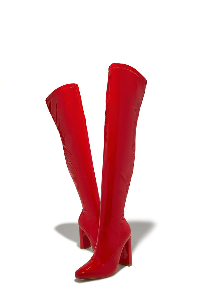 Load image into Gallery viewer, Ericka Block Heel Over The Knee Boots - Red
