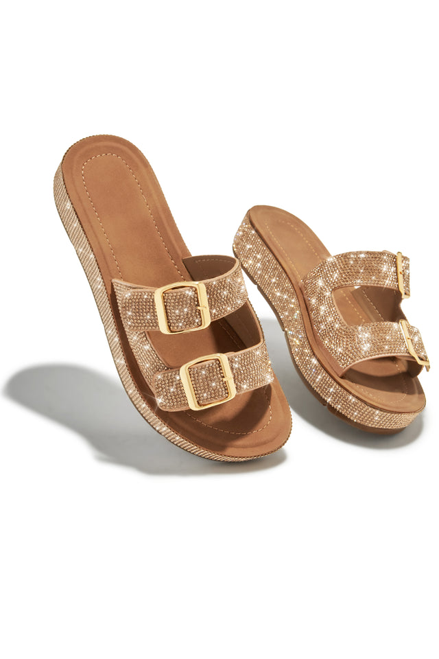Load image into Gallery viewer, Maldives Island Embellished Platform Slip On Sandals - Rose Gold
