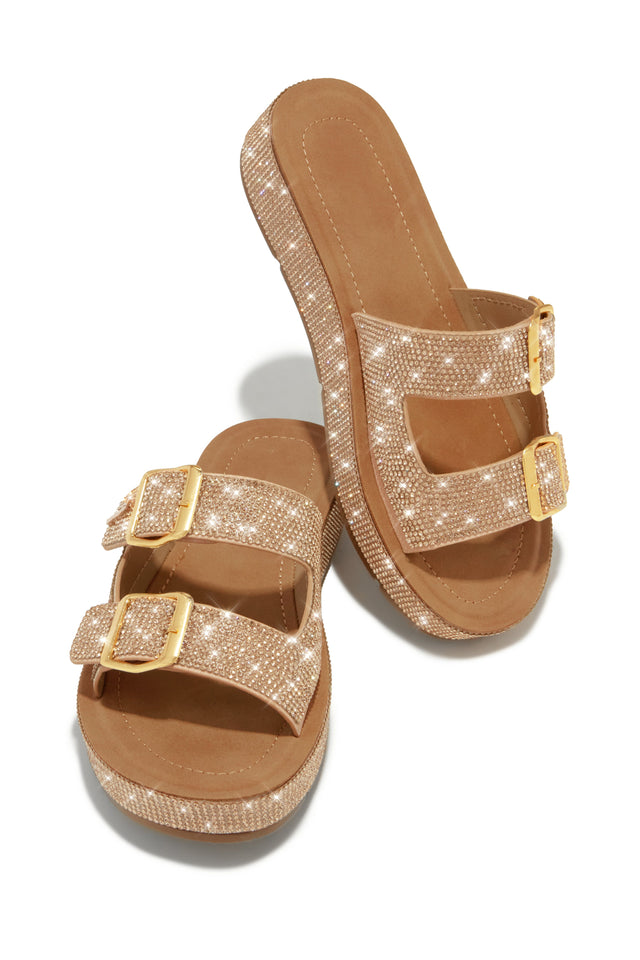Load image into Gallery viewer, Maldives Island Embellished Platform Slip On Sandals - Rose Gold
