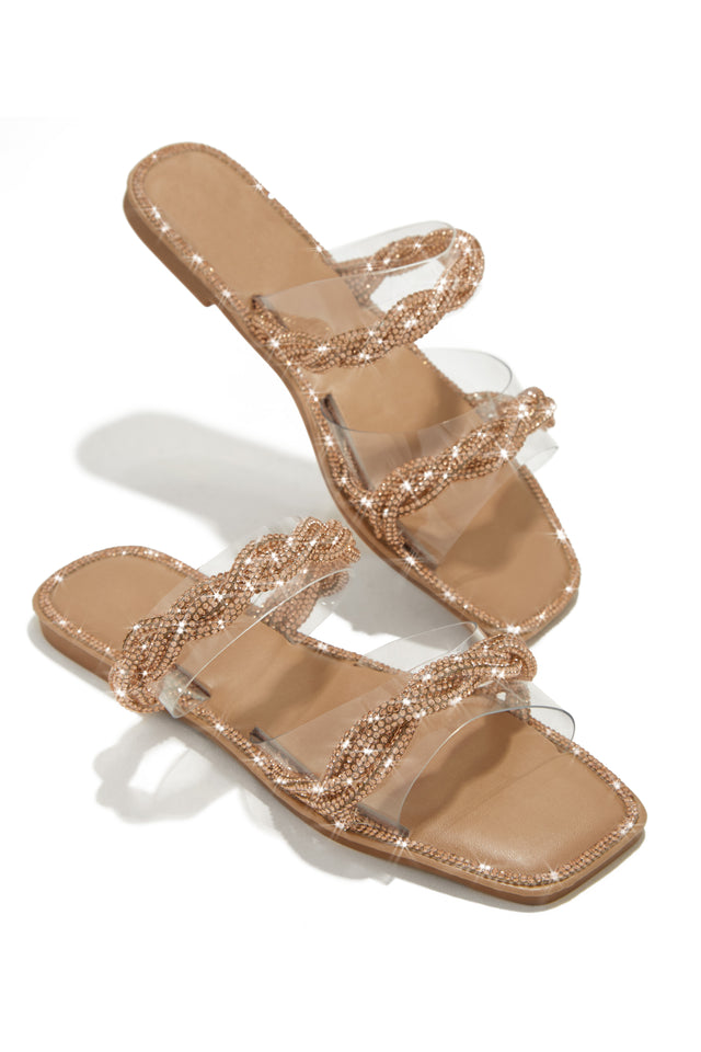 Load image into Gallery viewer, Clear and Rosegold Slip On Sandals
