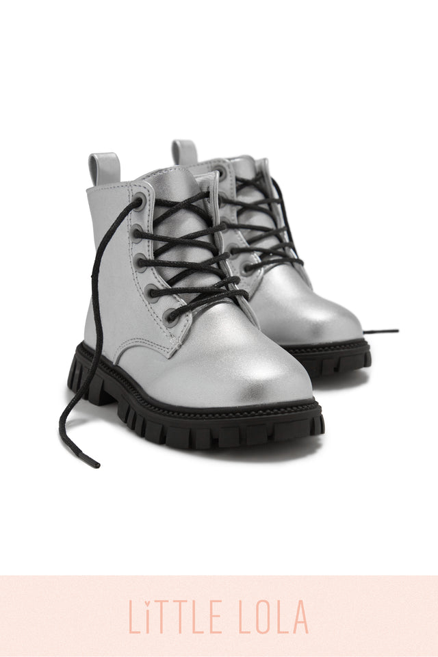 Load image into Gallery viewer, Ariella Kids Lace Up Boots - Silver
