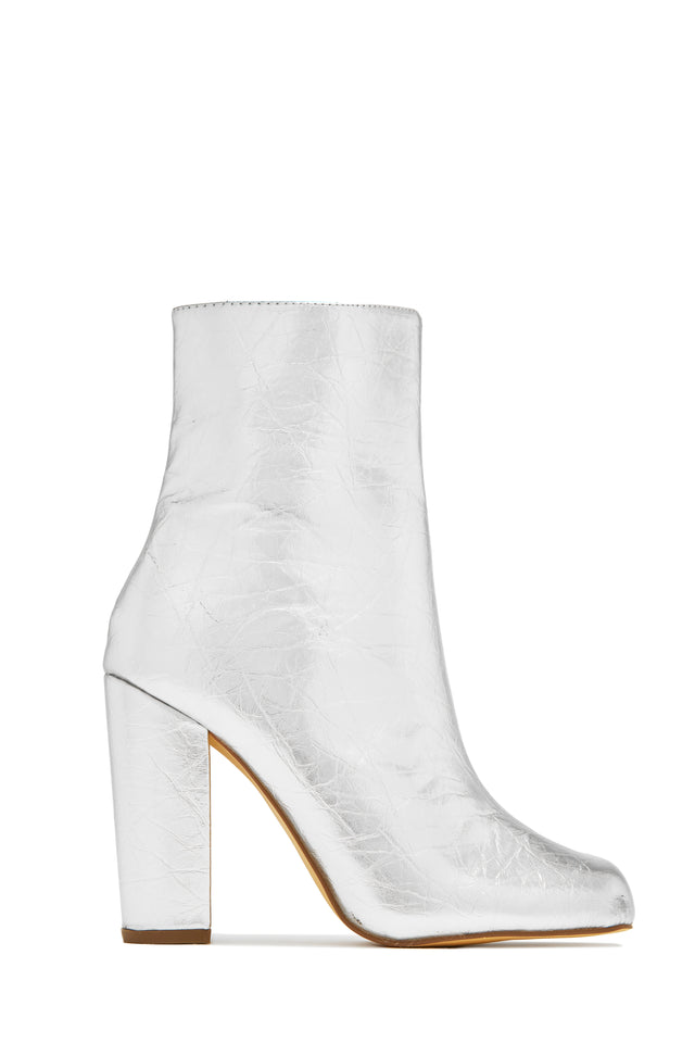 Miss Lola Alura Silver Toe Split Block Heel Ankle Boots MISS LOLA