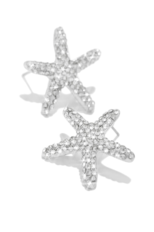 Load image into Gallery viewer, Silver Embellished Starfish Earrings
