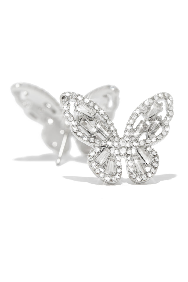 Load image into Gallery viewer, Silver Embellished Butterfly Earrings
