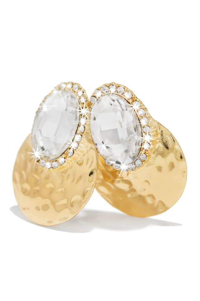 Load image into Gallery viewer, Gold-Tone Statement Earring with Embellished Detailing
