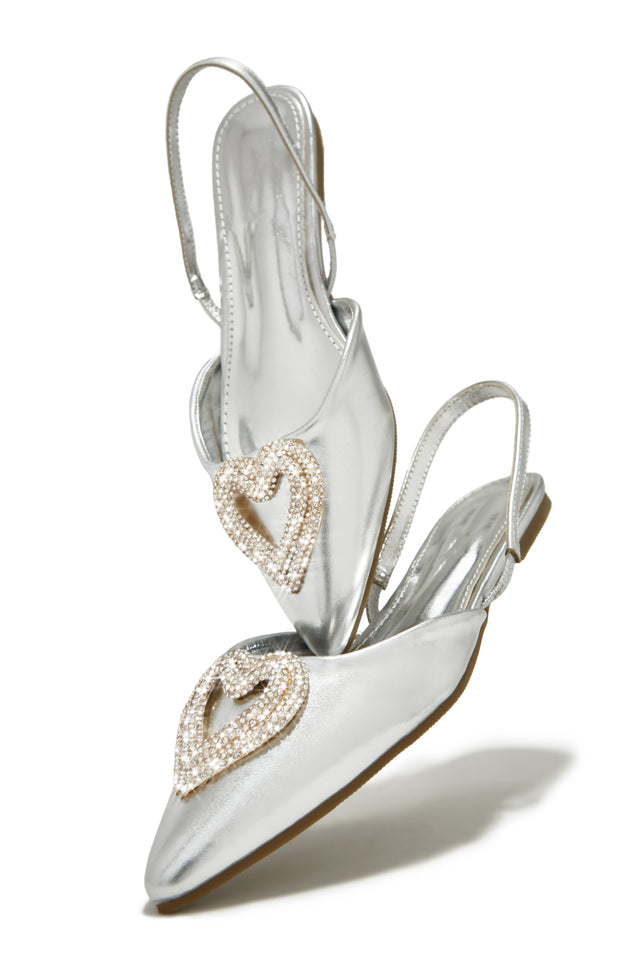 Load image into Gallery viewer, Silver-Tone Heart Rhinestone Flats
