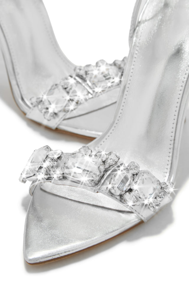 Load image into Gallery viewer, Silver-Tone Open Toe Heels
