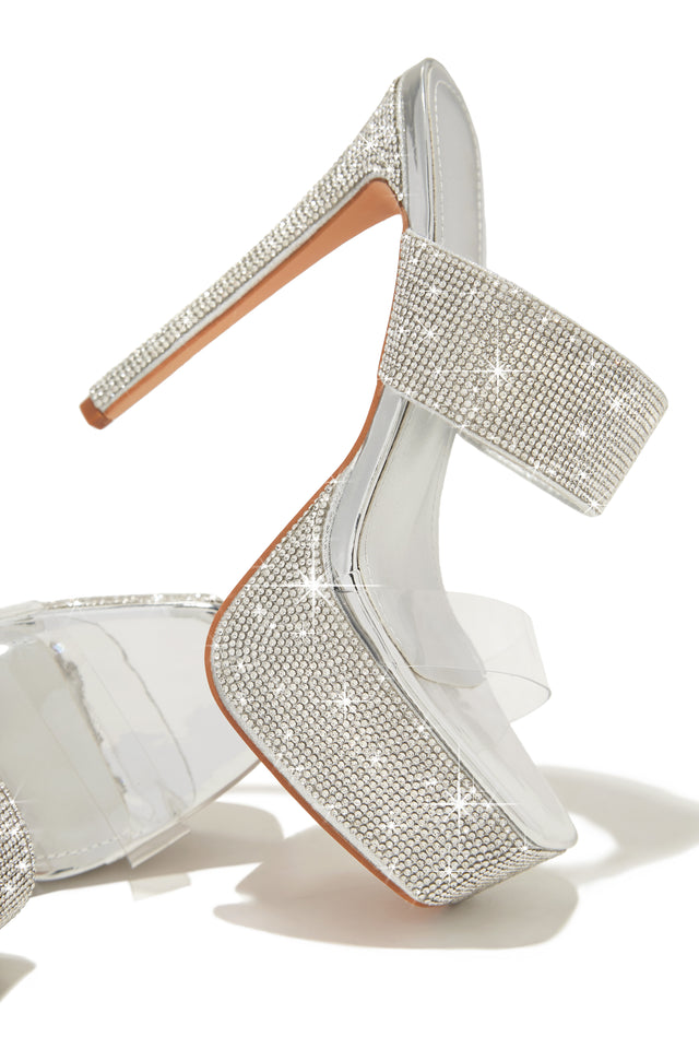 Load image into Gallery viewer, Main Event Embellished Platform High Heel Mules - Silver
