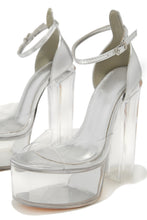 Load image into Gallery viewer, Venus Clear Platform Block High Heels -Clear Silver
