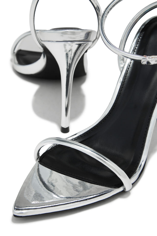 Load image into Gallery viewer, Silver-Tone Open Pointed Toe Heels
