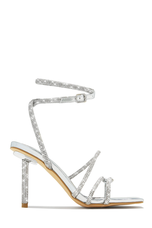 Load image into Gallery viewer, Silver-Tone Heels with Rhinestone Detailing
