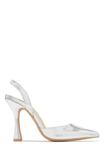 Load image into Gallery viewer, Silver-Tone Slingback Heels
