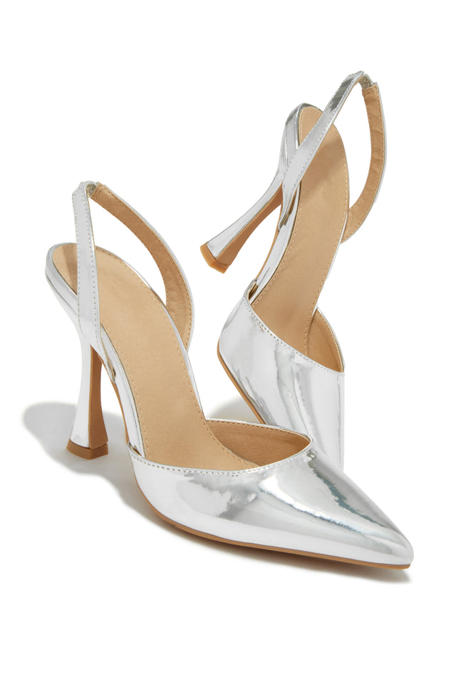 Load image into Gallery viewer, Silver-Tone Closed Pointed Toe Heels
