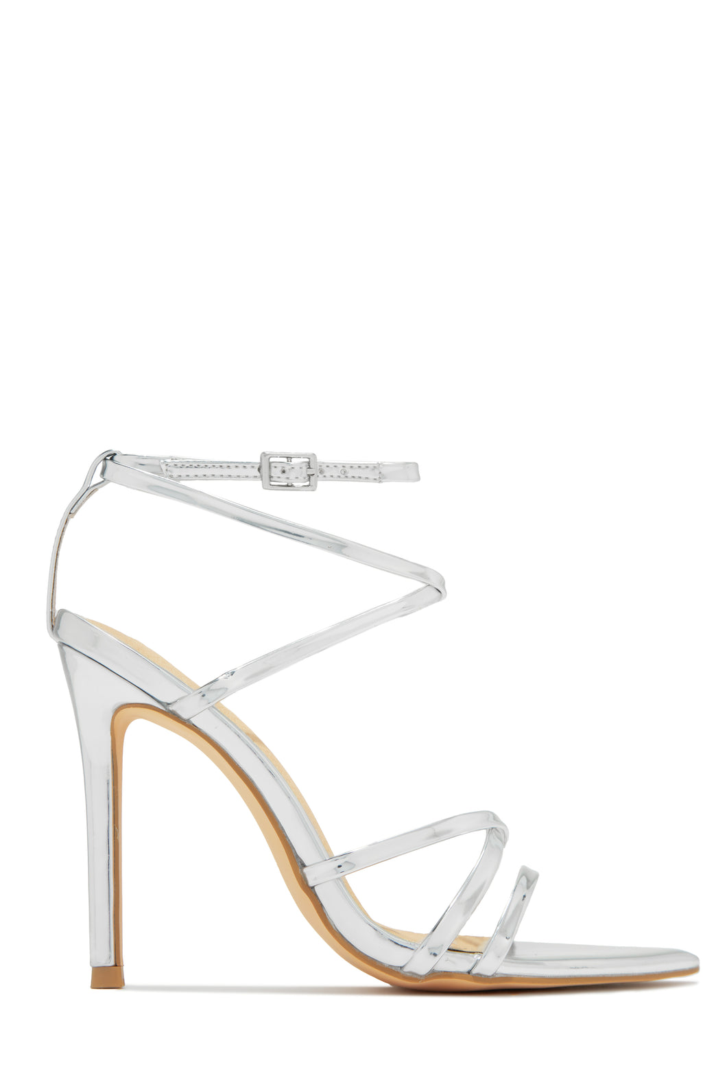 Polished Strappy High Heels - Silver