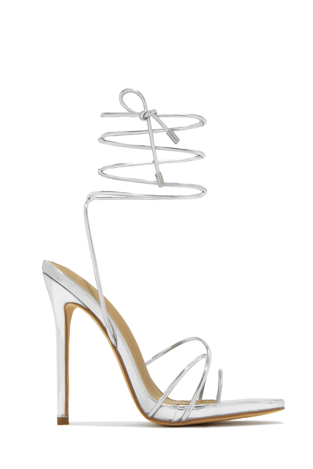 Load image into Gallery viewer, Silver Tone High Heel With Lace-Up Closure 
