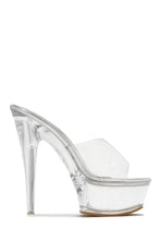 Load image into Gallery viewer, Silver Tone High Heels With Clear Strap
