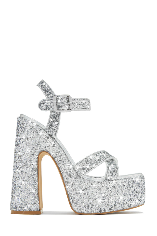 Load image into Gallery viewer, Glittery Silver-Tone Platforms 
