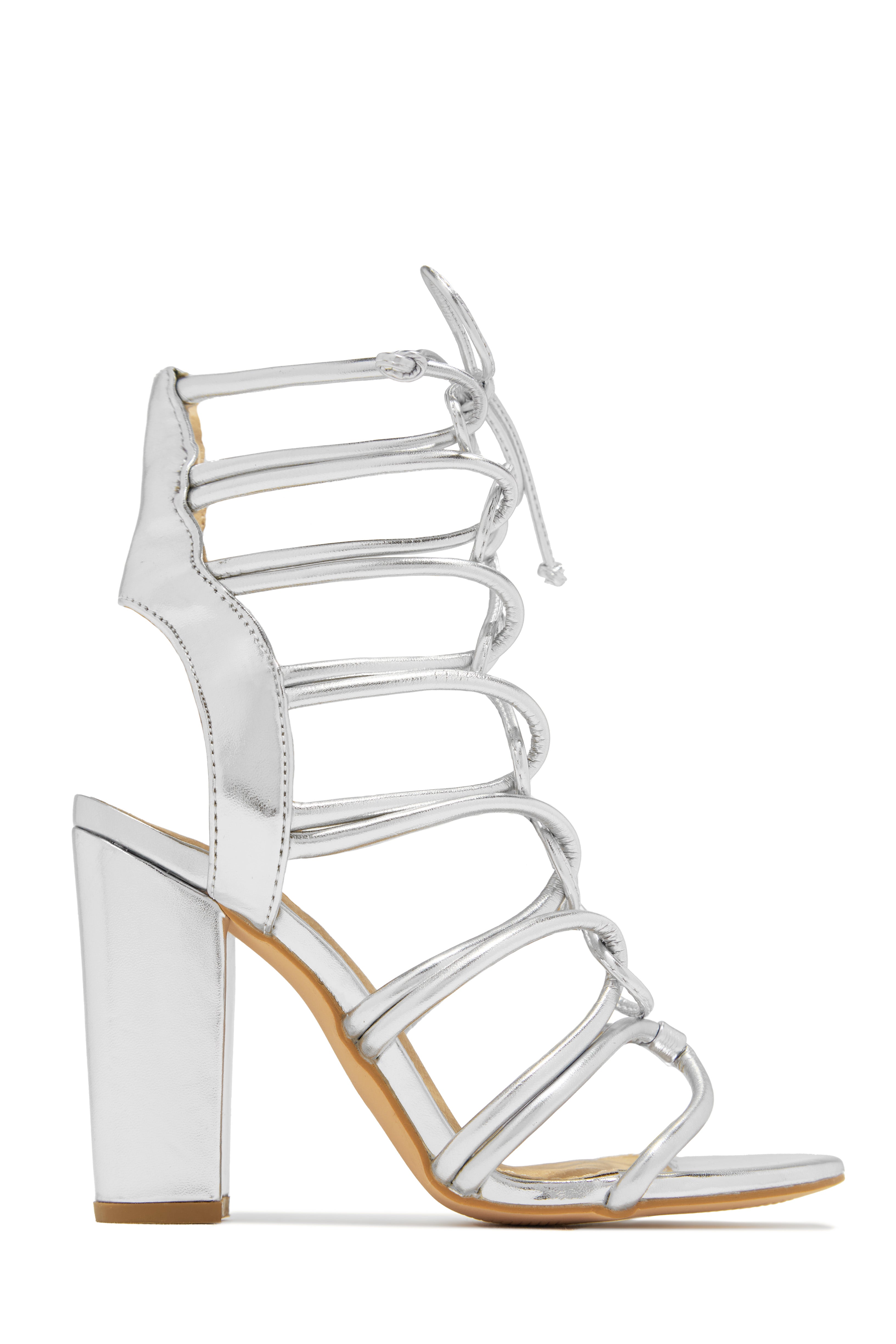 にーみる Miss Lola | Miami Vibes Silver Lace Up Block High Heels